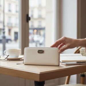 Michael Kors Jet Set large Continental Wallet in optic white or light cream